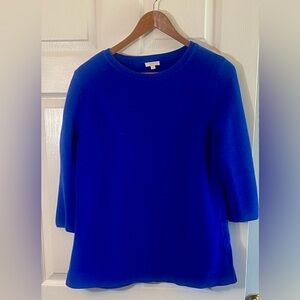 Large Sweater 3/4 sleeve pullover boat neck Royal Cobalt Blue Cotton blend